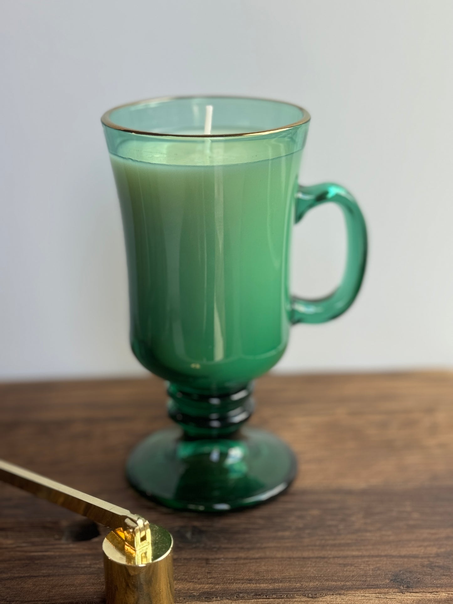 Green Vintage Glass Candle with Handle