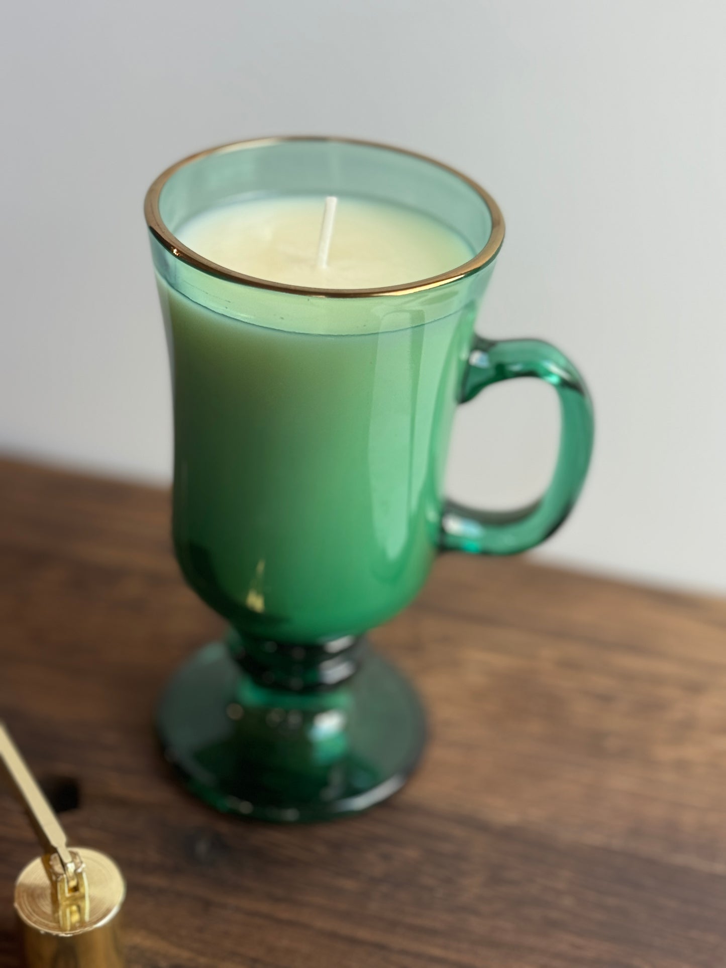 Green Vintage Glass Candle with Handle