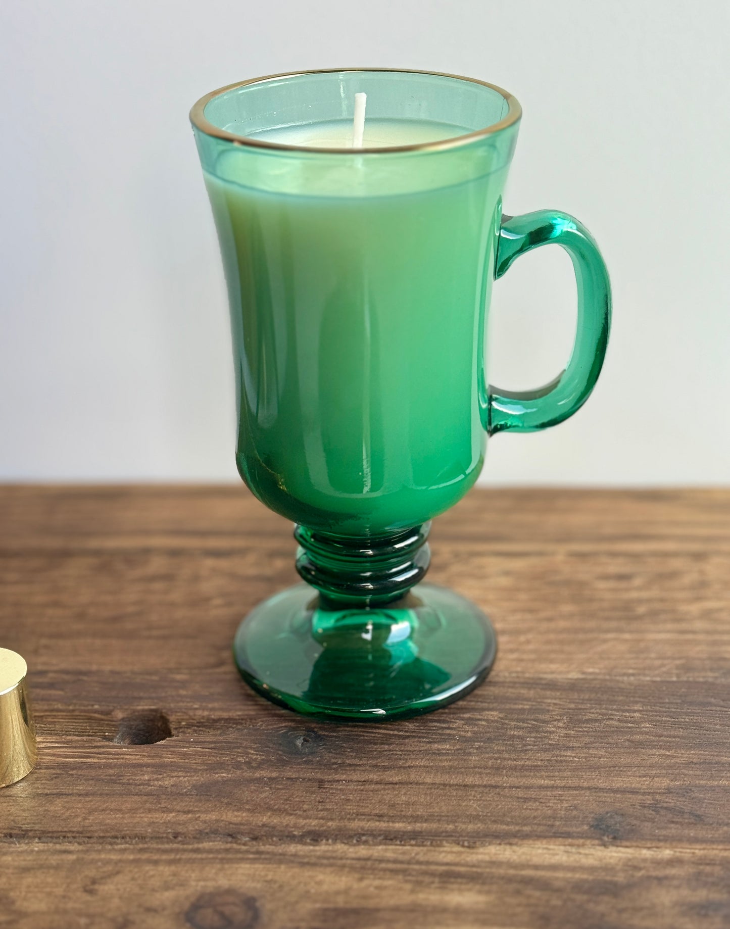 Green Vintage Glass Candle with Handle