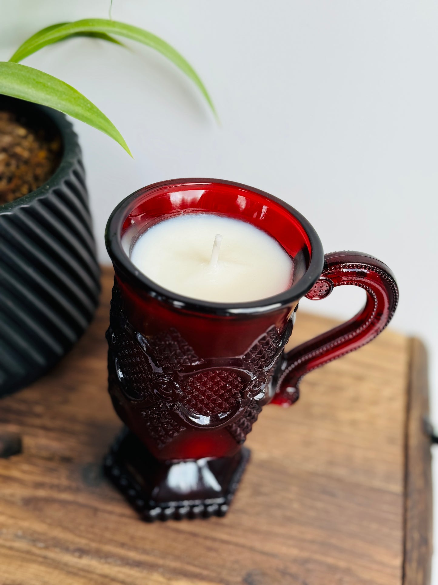 Red Glass Candle with Handle